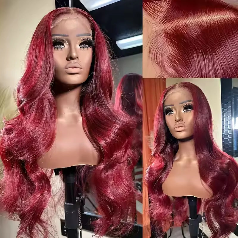 Body Wave Human Hair Wig 13x4 HD Burgundy Lace Front Wig Human Hair