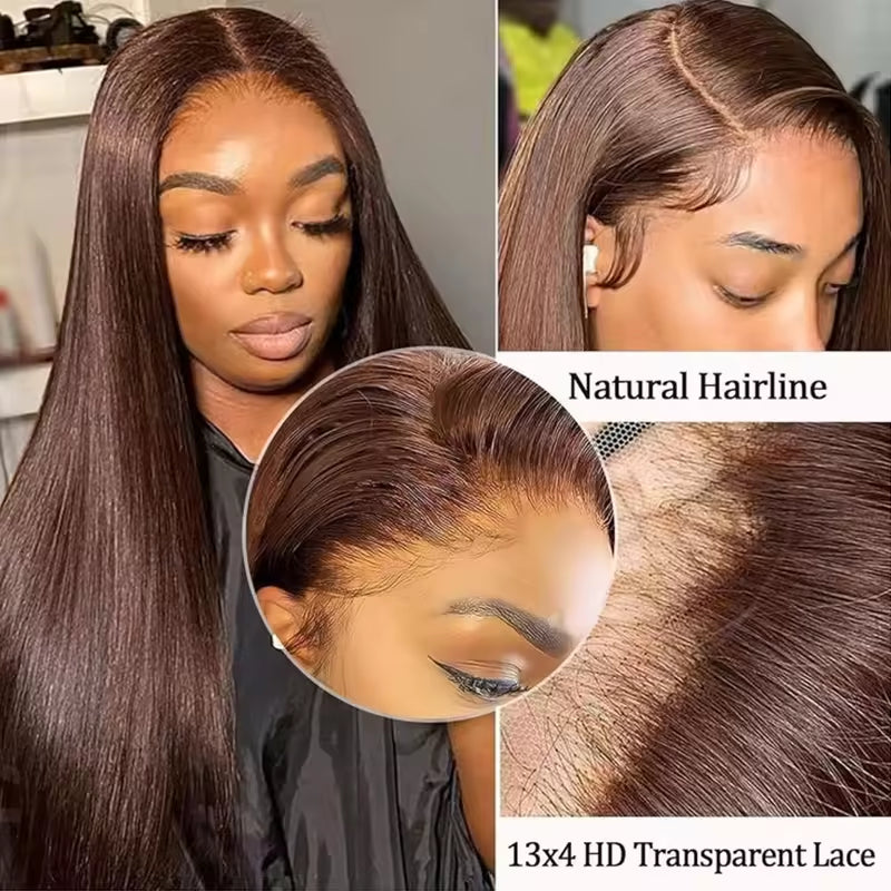 13x4 HD Lace Front Wig, Human Hair, Natural Brazilian Brown Wig,