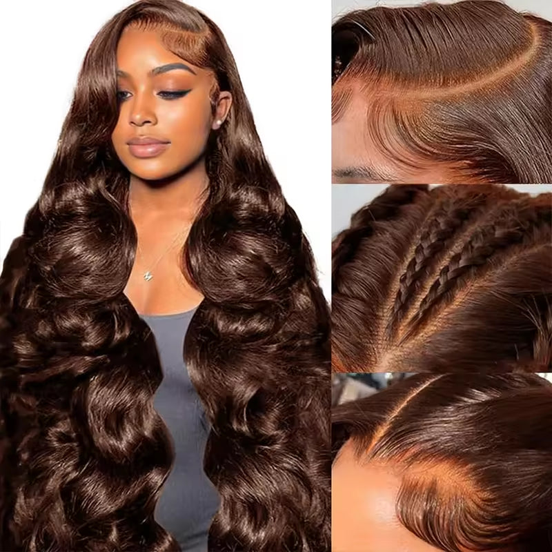 Wig Human Hair Lace Front Wig 13x4 High-Definition Brown Lace Front